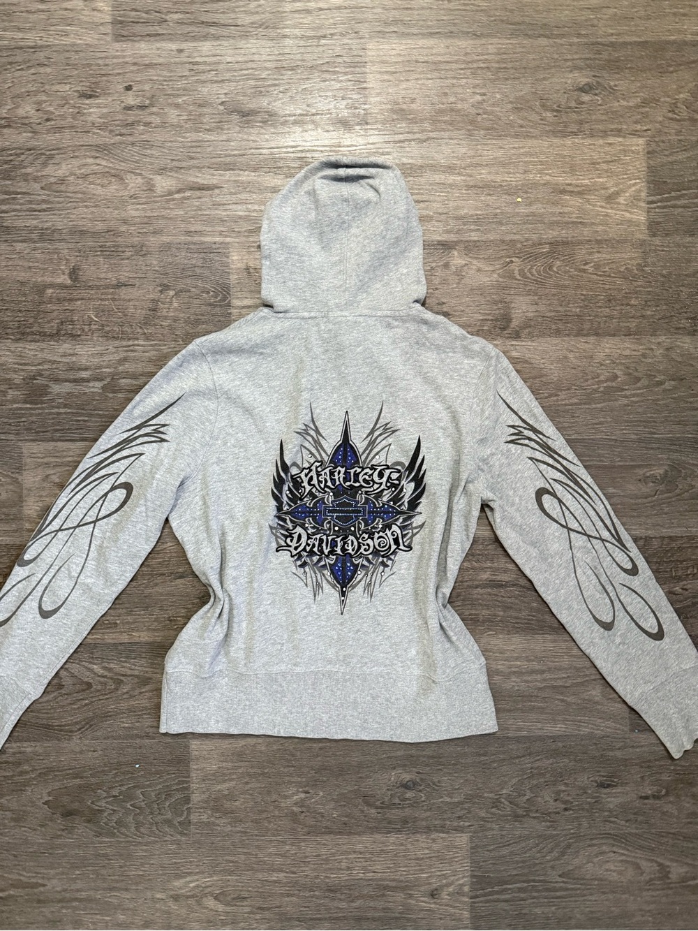 Y2K Harley-Davidson Grey Zip-Up Hoodie with Graphic Back